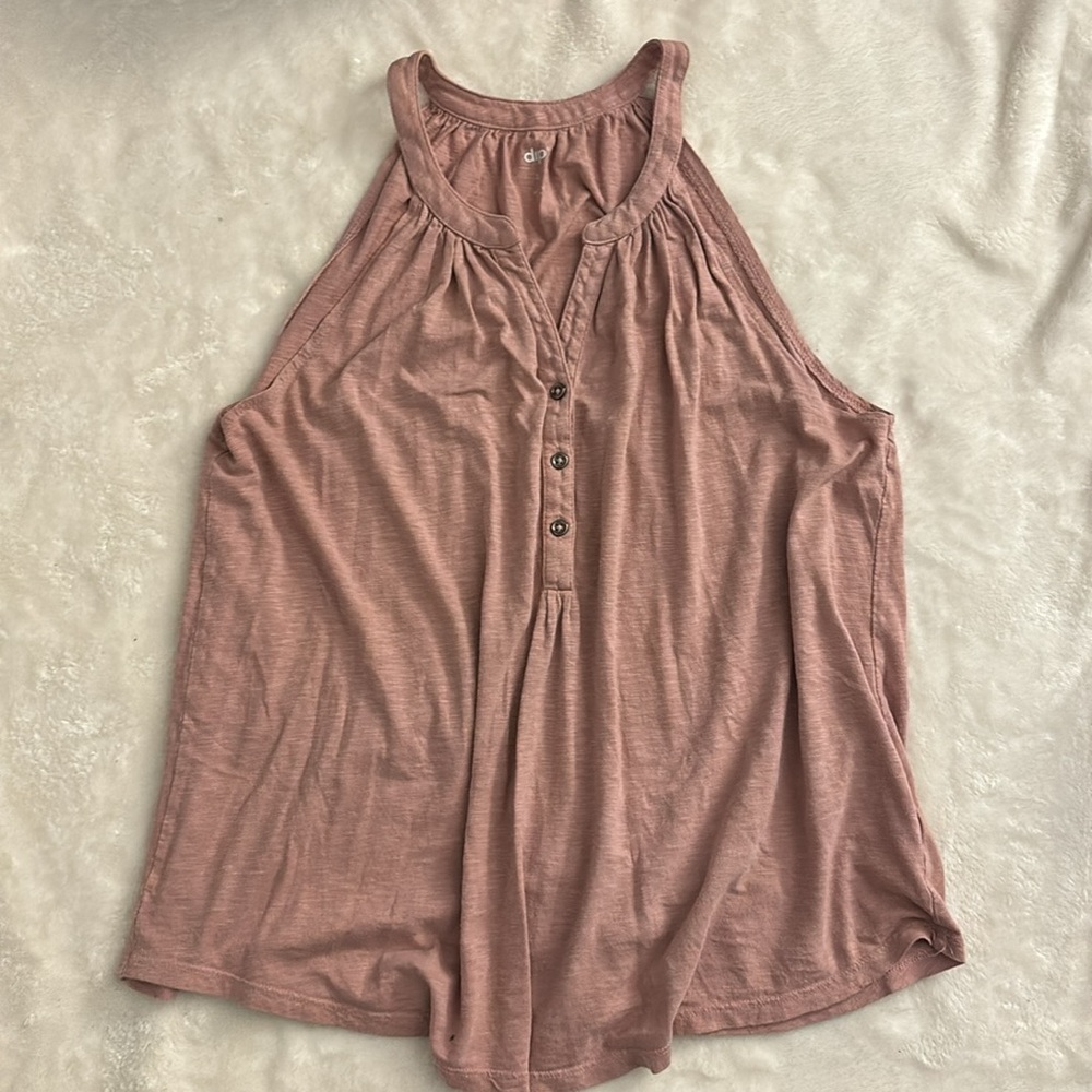 Woman’s racer back tank blouse - army green & blush pink- Large